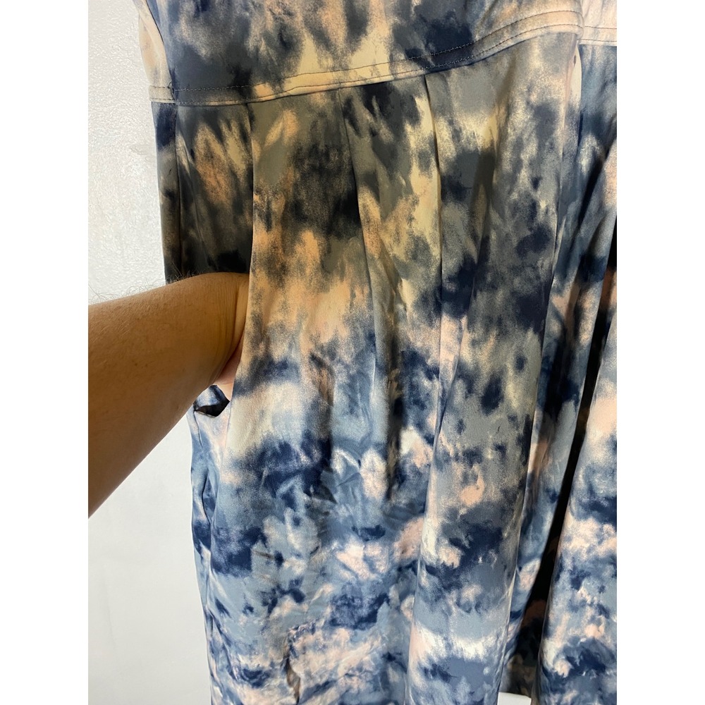 Eddie Bauer Blue Watercolor Fit Flare Dress Sleeveless Pockets Medium - Picture 5 of 9